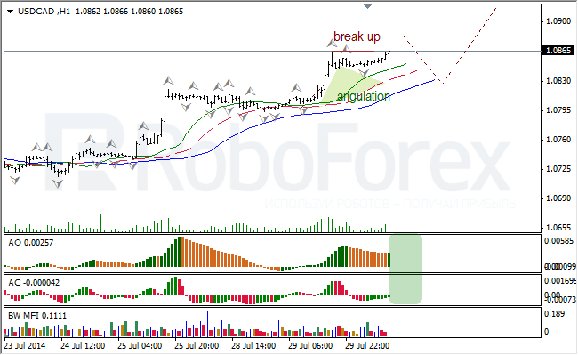 Анализ индикаторов Б. Вильямса для USD/CAD и NZD/USD на 30.07.2014