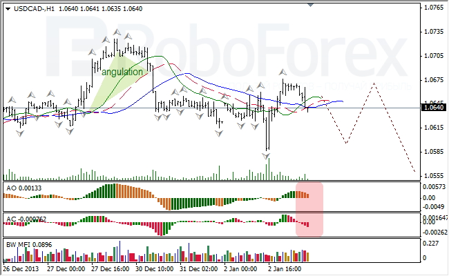 Анализ индикаторов Б. Вильямса для USD/CAD на 03.01.2014