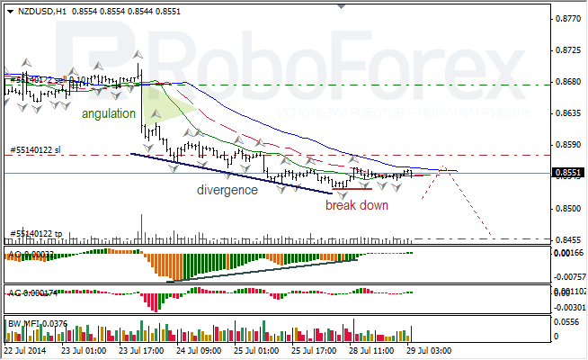 Анализ индикаторов Б. Вильямса для USD/CAD и NZD/USD на 29.07.2014