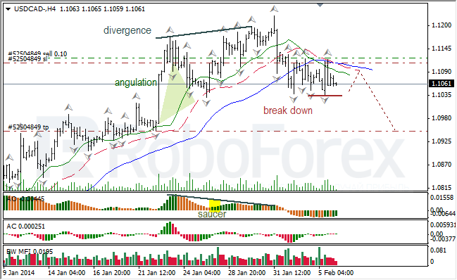 Анализ индикаторов Б. Вильямса для USD/CAD на 06.02.2014