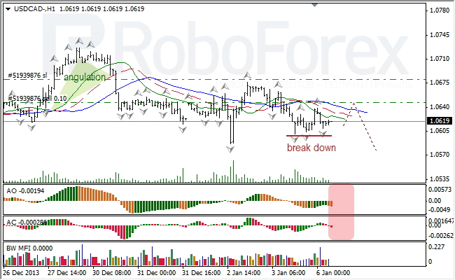 Анализ индикаторов Б. Вильямса для USD/CAD на 06.01.2014