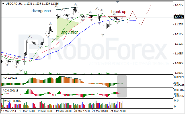 Анализ индикаторов Б. Вильямса для USD/CAD и NZD/USD на 24.03.2014 