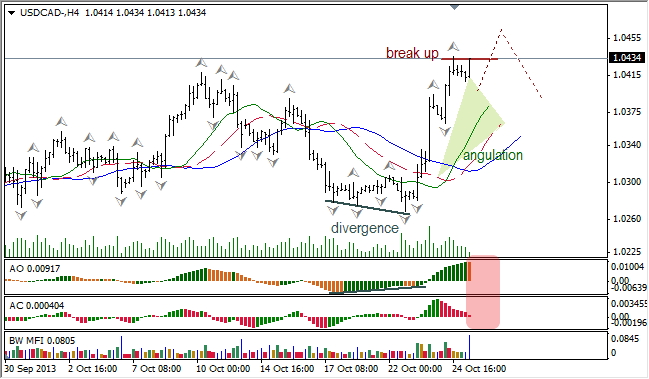 Анализ индикаторов Б. Вильямса для USD/CAD на 25.10.2013