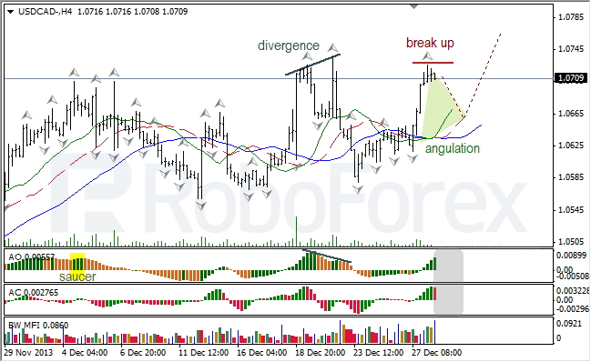 Анализ индикаторов Б. Вильямса для USD/CAD на 30.12.2013