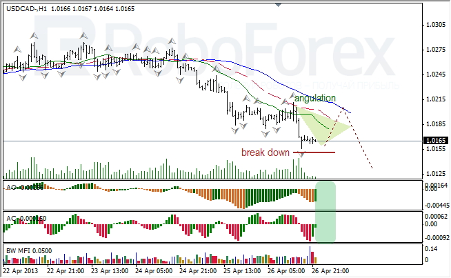 Анализ индикаторов Б. Вильямса для USD/CAD на 29.04.2013