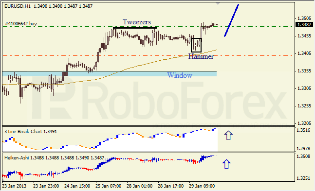 Анализ японских свечей для пары EUR USD Евро - доллар на 30 января 2013