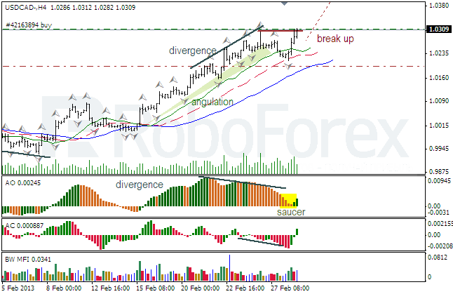 Анализ индикаторов Б. Вильямса для USD/CAD на 01.03.2013