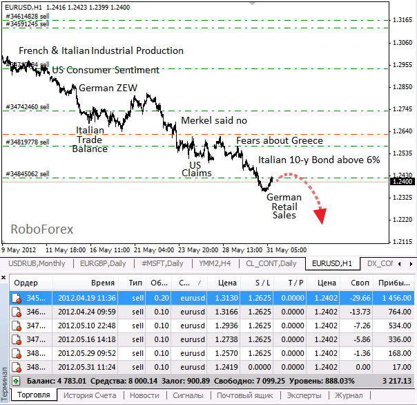 Фундаментальный обзор EUR/USD  на 31.05.2012