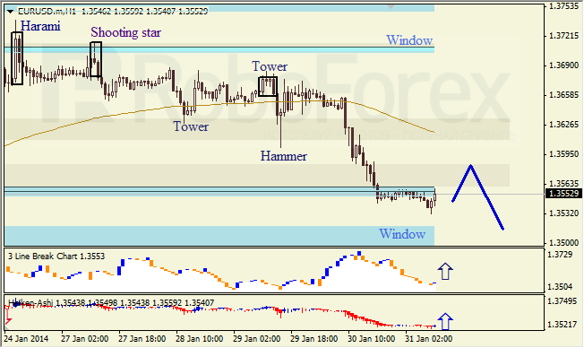 Анализ японских свечей для EUR/USD на 31.01.2014