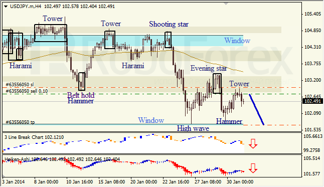 Анализ японских свечей для USD/JPY на 31.01.2014