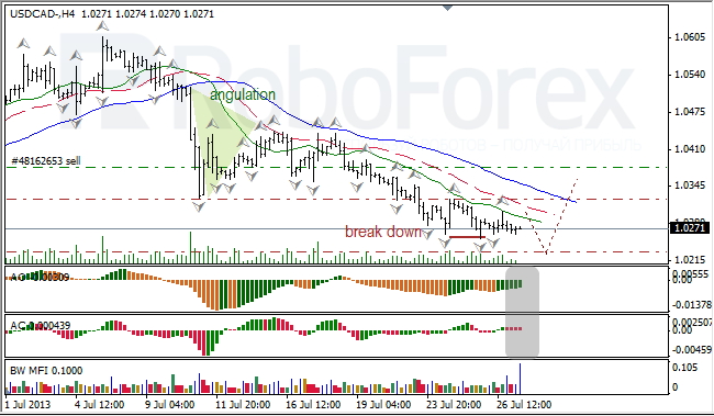 Анализ индикаторов Б. Вильямса для USD/CAD на 29.07.2013