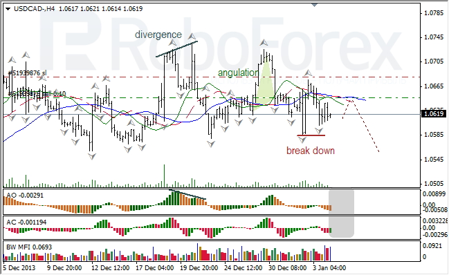 Анализ индикаторов Б. Вильямса для USD/CAD на 06.01.2014