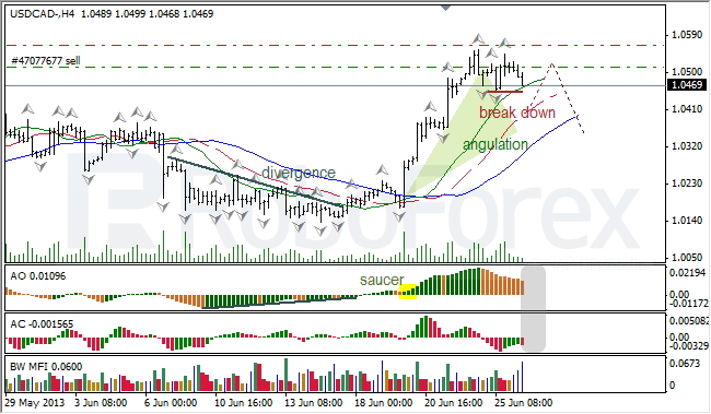 Анализ индикаторов Б. Вильямса для USD/CAD на 26.06.2013