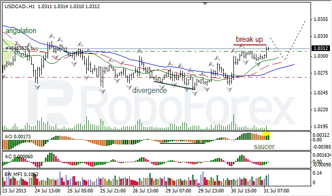 Анализ индикаторов Б. Вильямса для USD/CAD на 31.07.2013