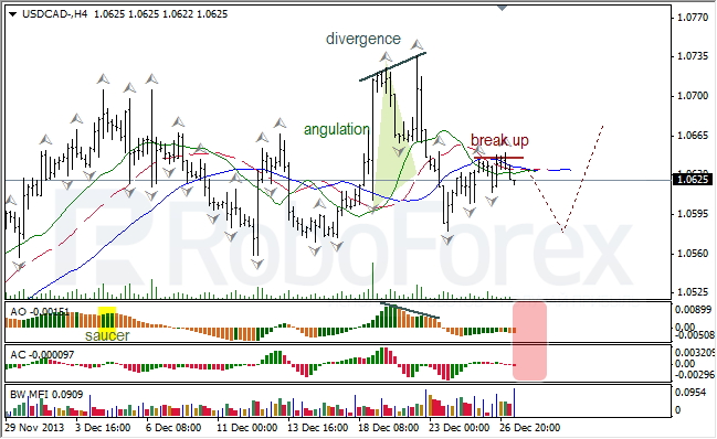 Анализ индикаторов Б. Вильямса для USD/CAD на 27.12.2013