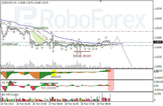 Анализ индикаторов Б. Вильямса для USD/CAD на 01.04.2013