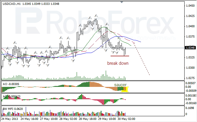 Анализ индикаторов Б. Вильямса для USD/CAD на 30.05.2013