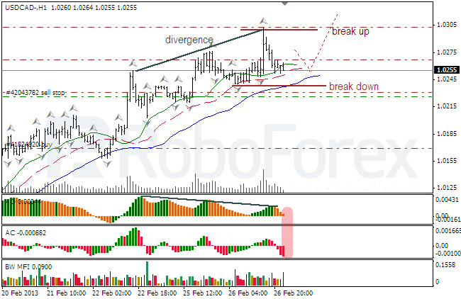 Анализ индикаторов Б. Вильямса для USD/CAD на 27.02.2013