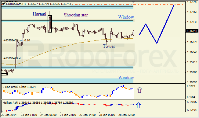 Анализ японских свечей для EUR/USD на 29.01.2014