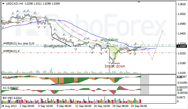 Анализ индикаторов Б. Вильямса для USD/CAD на 25.09.2013
