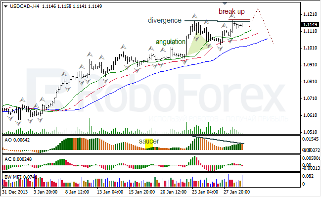 Анализ индикаторов Б. Вильямса для USD/CAD на 29.01.2014