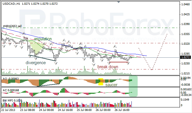 Анализ индикаторов Б. Вильямса для USD/CAD на 29.07.2013