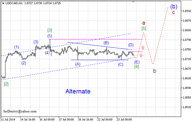 Переход к нисходящей коррекции. Волновой анализ USD/CAD на 28.07.2014