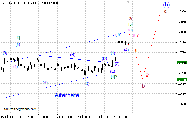 Переход к нисходящей коррекции. Волновой анализ USD/CAD на 28.07.2014