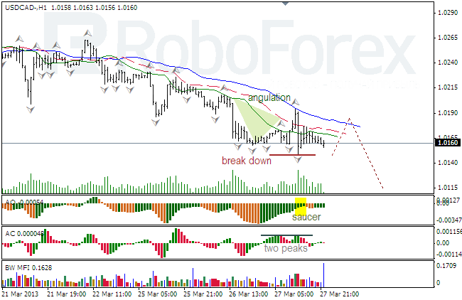 Анализ индикаторов Б. Вильямса для USD/CAD на 28.03.2013