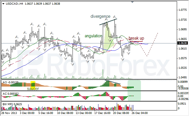 Анализ индикаторов Б. Вильямса для USD/CAD на 26.12.2013