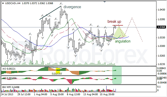 Анализ индикаторов Б. Вильямса для USD/CAD на 20.08.2013