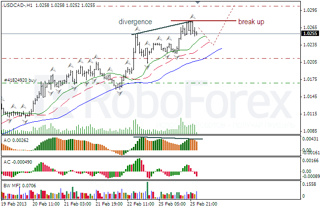 Анализ индикаторов Б. Вильямса для USD/CAD на 26.02.2013