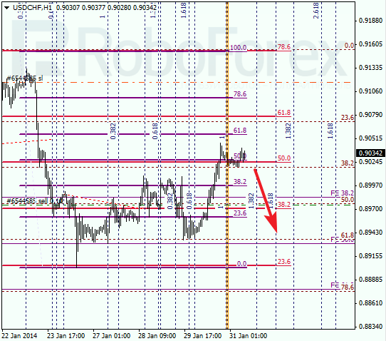 Анализ по Фибоначчи для USD/CHF Доллар франк на 31 января 2014