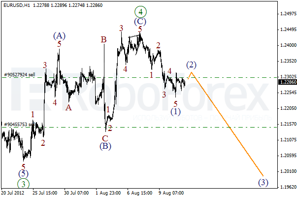 Волновой анализ пары EUR USD Евро Доллар на 13 августа 201