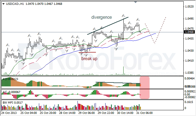 Анализ индикаторов Б. Вильямса для USD/CAD на 31.10.2013