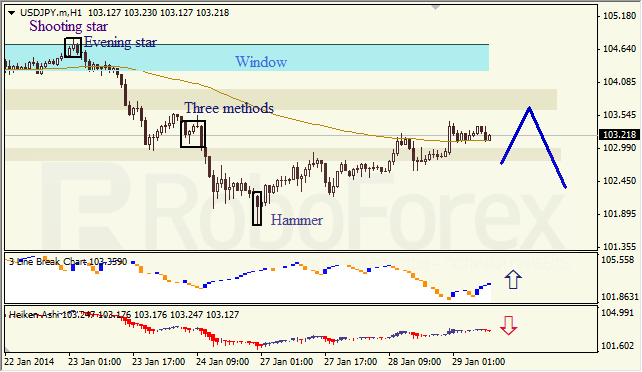 Анализ японских свечей для USD/JPY на 29.01.2014