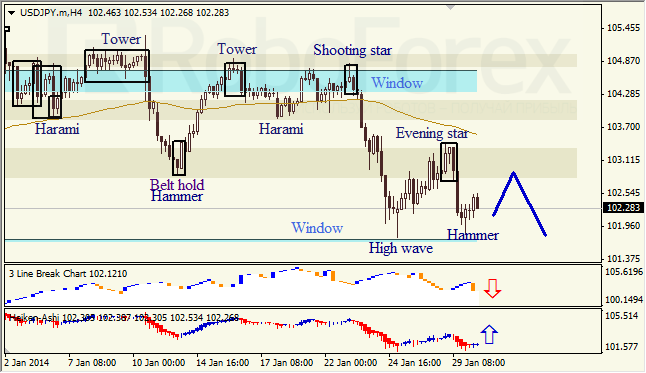 Анализ японских свечей для USD/JPY на 30.01.2014