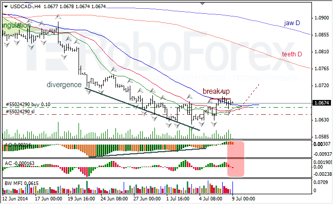 Анализ индикаторов Б. Вильямса для USD/CAD и NZD/USD на 09.07.2014