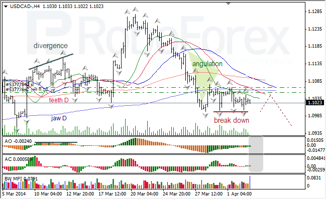 Анализ индикаторов Б. Вильямса для USD/CAD и NZD/USD на 03.04.2014 
