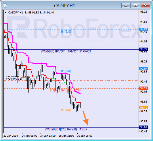 Анализ уровней Мюррея для пары CAD JPY Канадский доллар к Японской иене на 30 января 2014