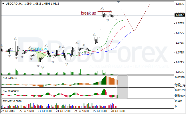 Анализ индикаторов Б. Вильямса для USD/CAD и NZD/USD на 28.07.2014