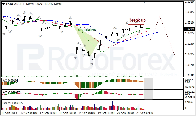 Анализ индикаторов Б. Вильямса для USD/CAD на 23.09.2013