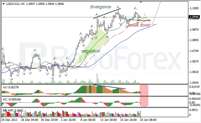 Анализ индикаторов Б. Вильямса для USD/CAD на 20.01.2014