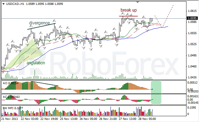 Анализ индикаторов Б. Вильямса для USD/CAD на 29.11.2013