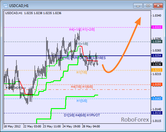 Анализ уровней Мюррея для пары USD CAD Канадский доллар на 29 мая 2012