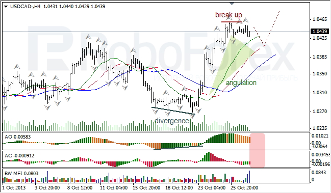 Анализ индикаторов Б. Вильямса для USD/CAD на 29.10.2013