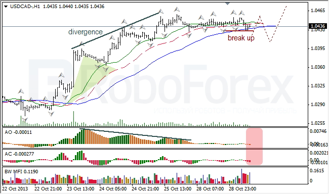 Анализ индикаторов Б. Вильямса для USD/CAD на 29.10.2013