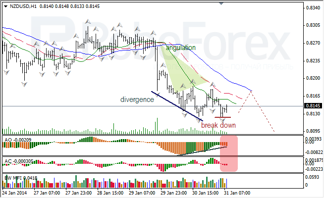 Анализ индикаторов Б. Вильямса для NZD/USD на 31.01.2014