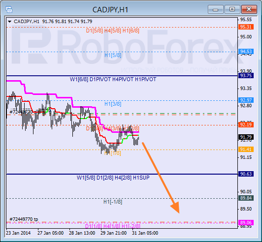 Анализ уровней Мюррея для пары CAD JPY Канадский доллар к Японской иене на 31 января 2014